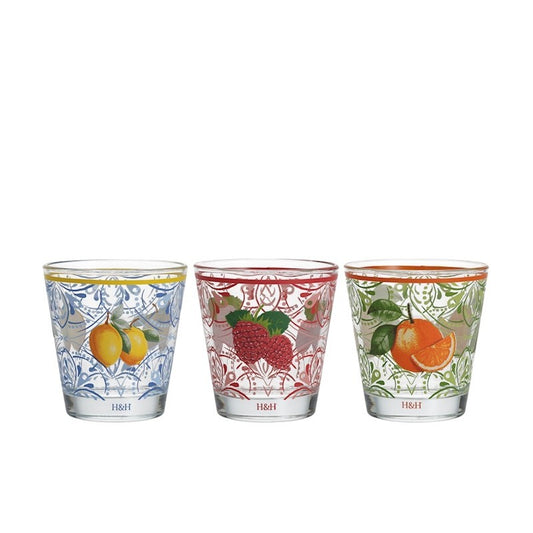 Set 3 bicchieri Fruits in vetro decorato 25 cl