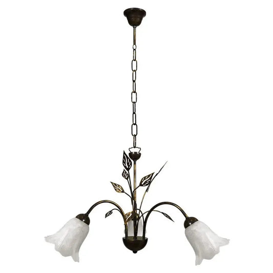 Lampadario Teresa 3 luci E14 marrone/oro con vetro spugnato bianco