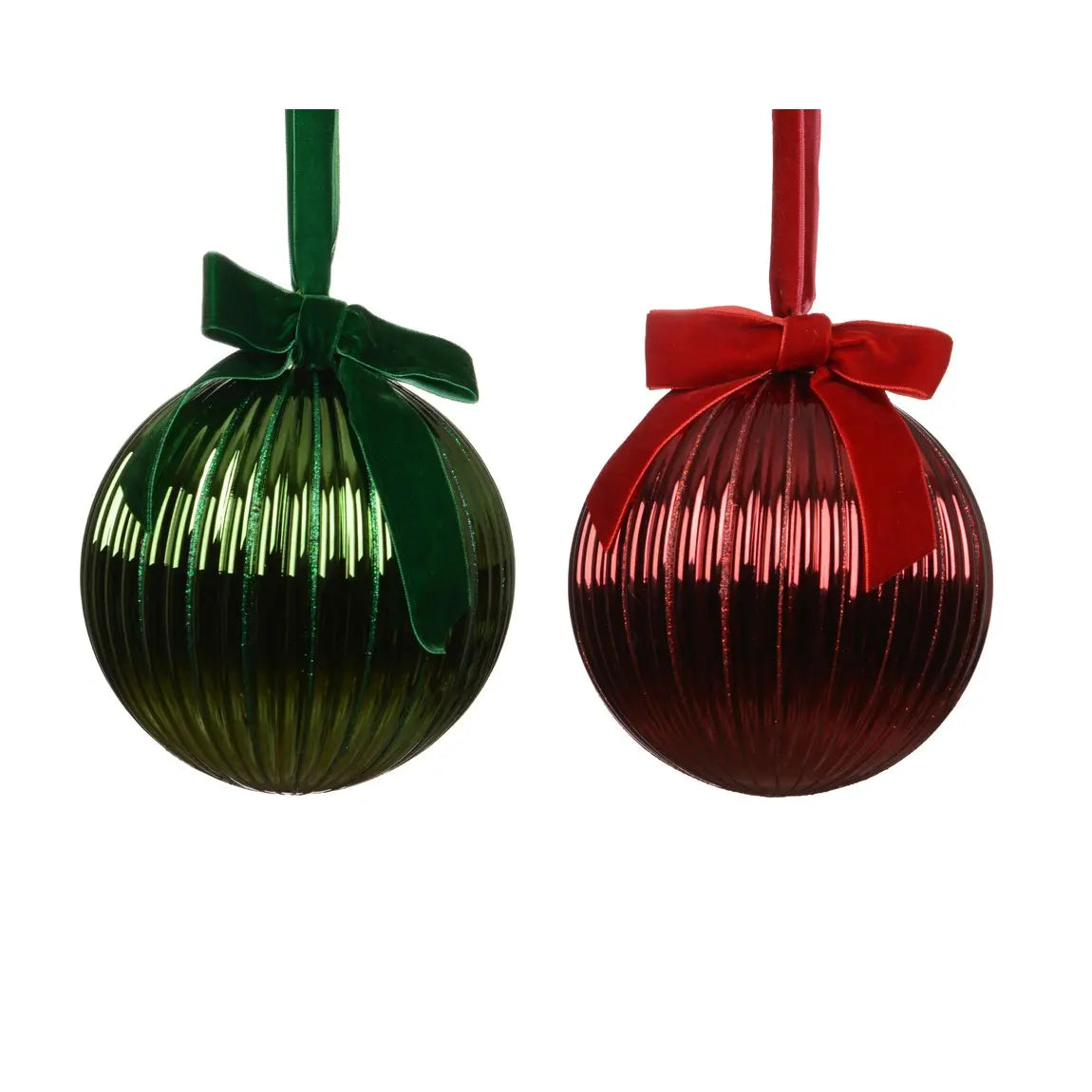 Sfera natalizia in vetro a coste con glitter Ø14 cm – 1 pezzo assortito