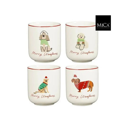 Set 4 tazzine da caffè con cane natalizio assortito 7,5 cm