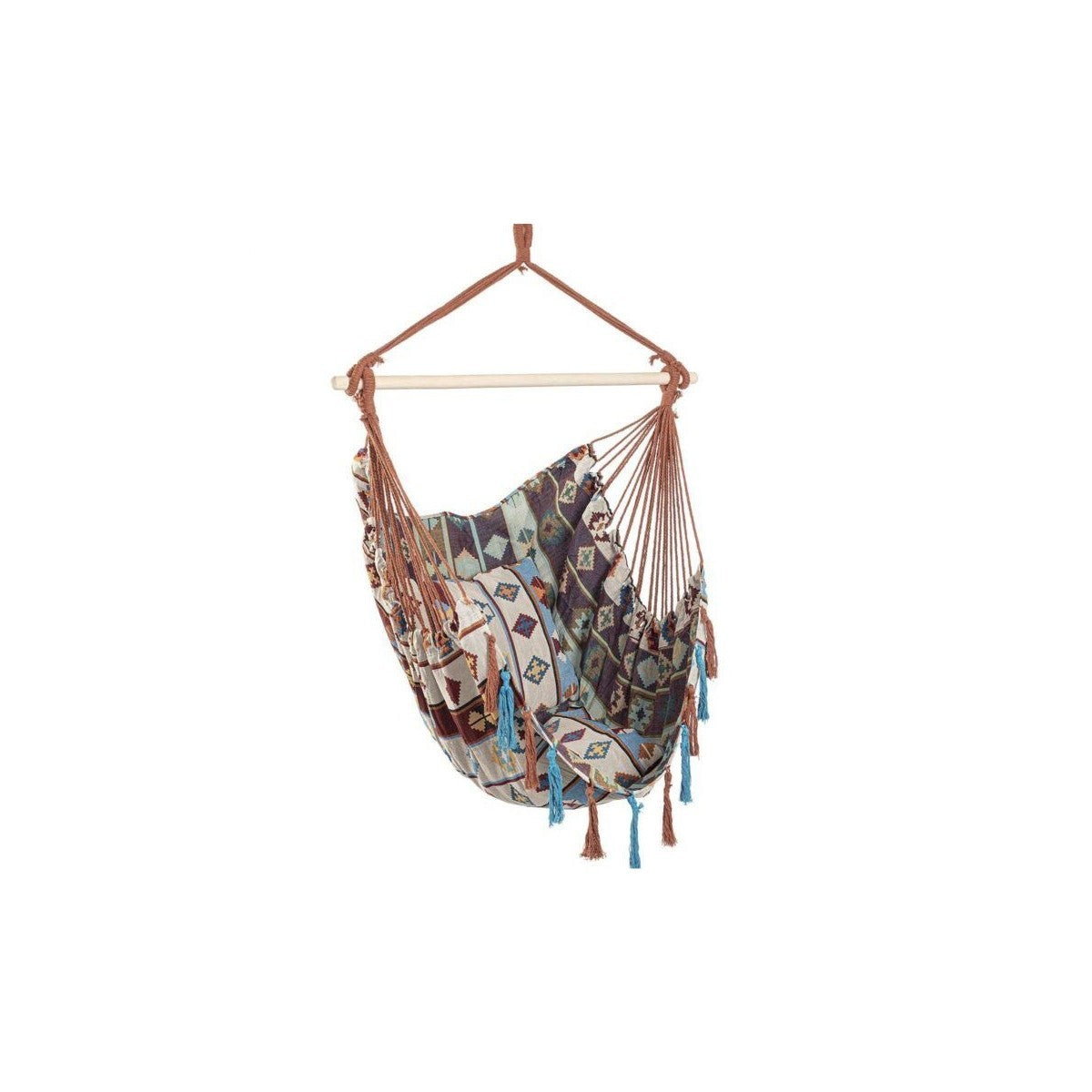 Bizzoto hamac suspendu Santender bleu clair/beige 120x146 cm avec barre en bois