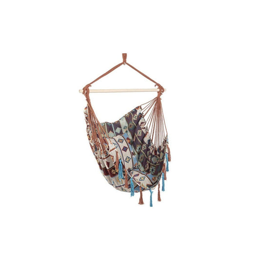 Bizzoto hamac suspendu Santender bleu clair/beige 120x146 cm avec barre en bois