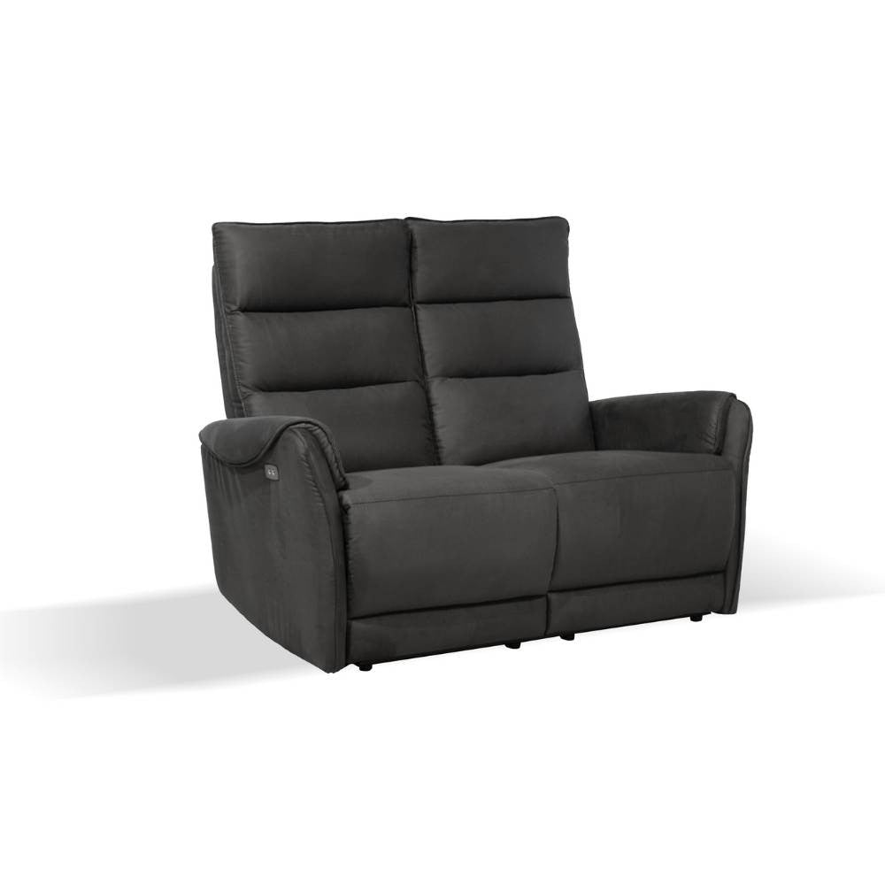 Canapé 2 places avec 2 fauteuils inclinables électriques effet nubuck gris 135 x 98 x 109 cm