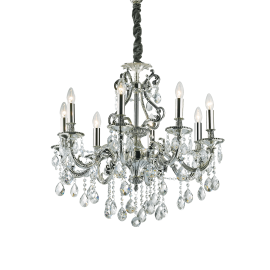 Lampadario  cristalli a sospensione 8 luci argento  D 73 x H 68 cm