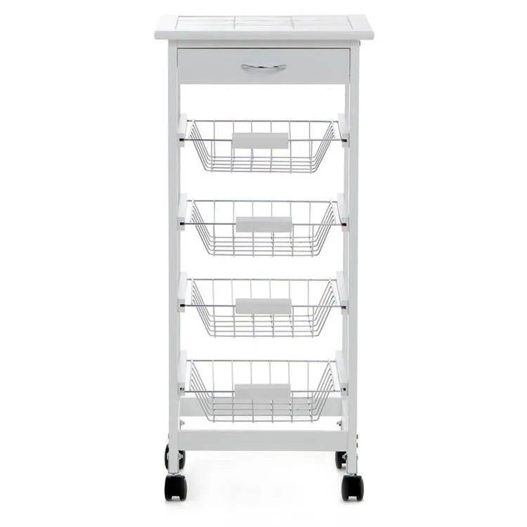 Carrello cucina Calgary 4 cesti MDF bianco 37x37x80 cm