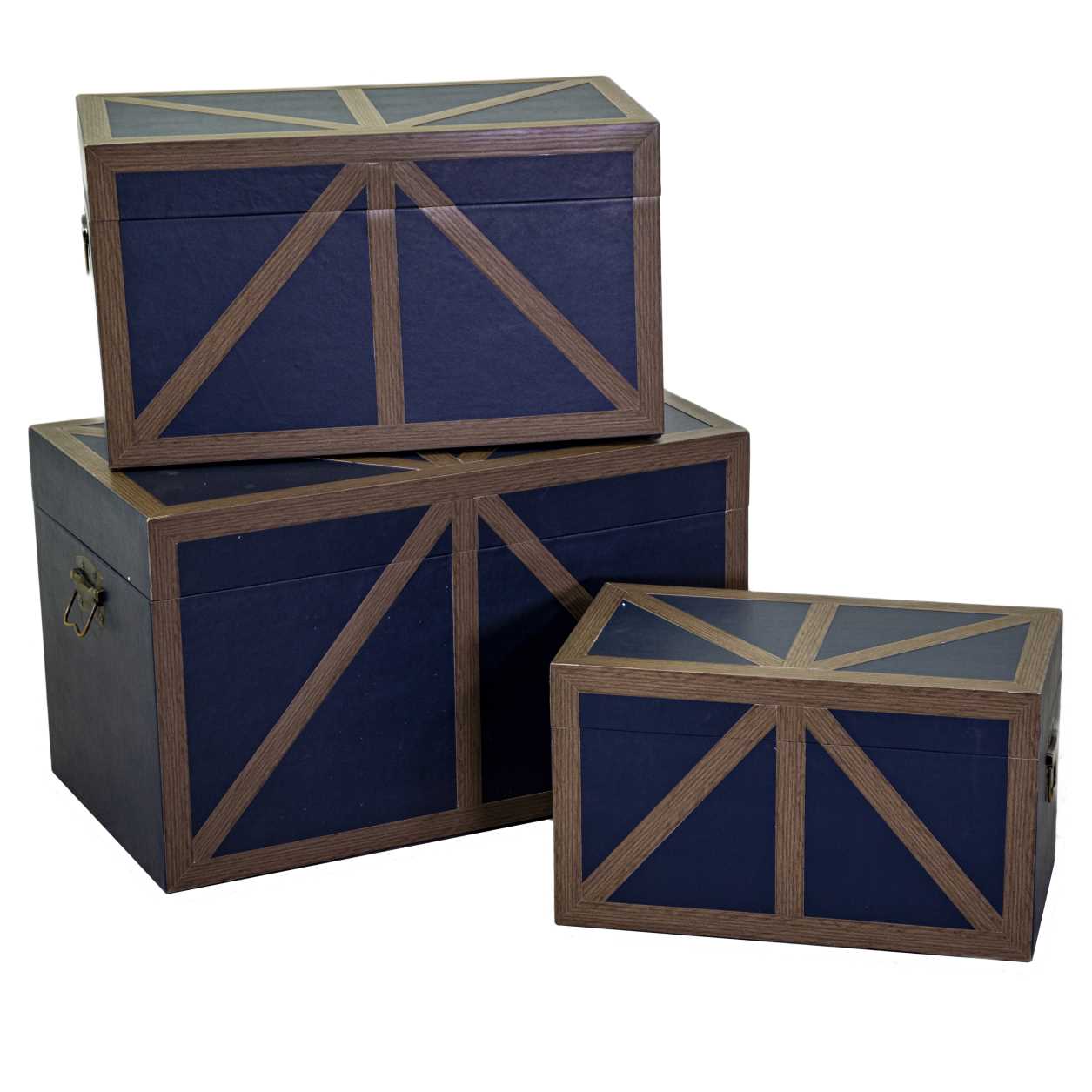 Malle rectangulaire en éco-cuir bleu en bois 1-3 cm68x38h40