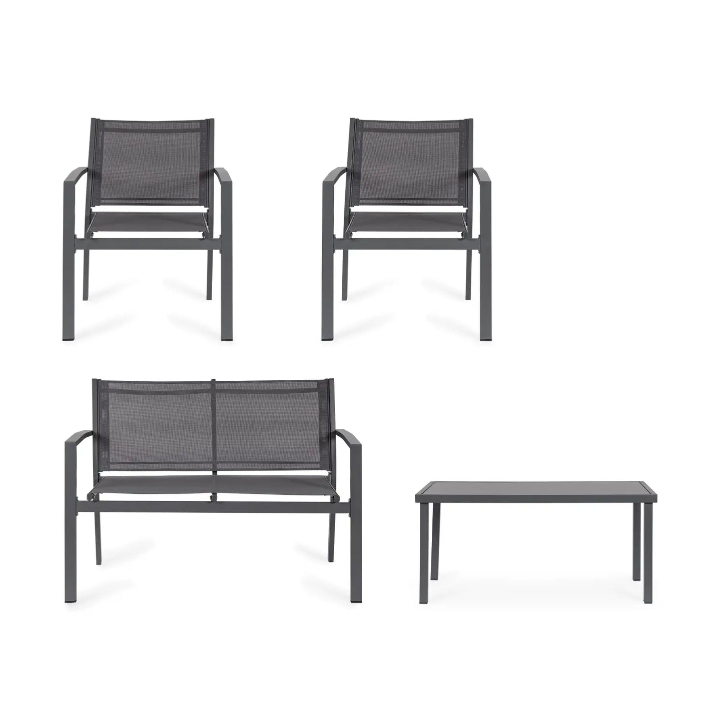 Set salotto Florida 4 Posti antracite con tavolino in vetro temperato