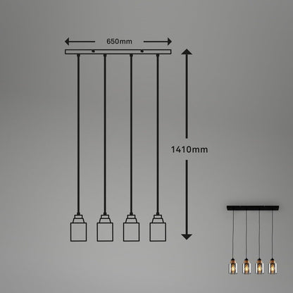 Briloner suspension Royk 4xe27 65 cm verre fumé noir 65 x 9,5 x 120 cm