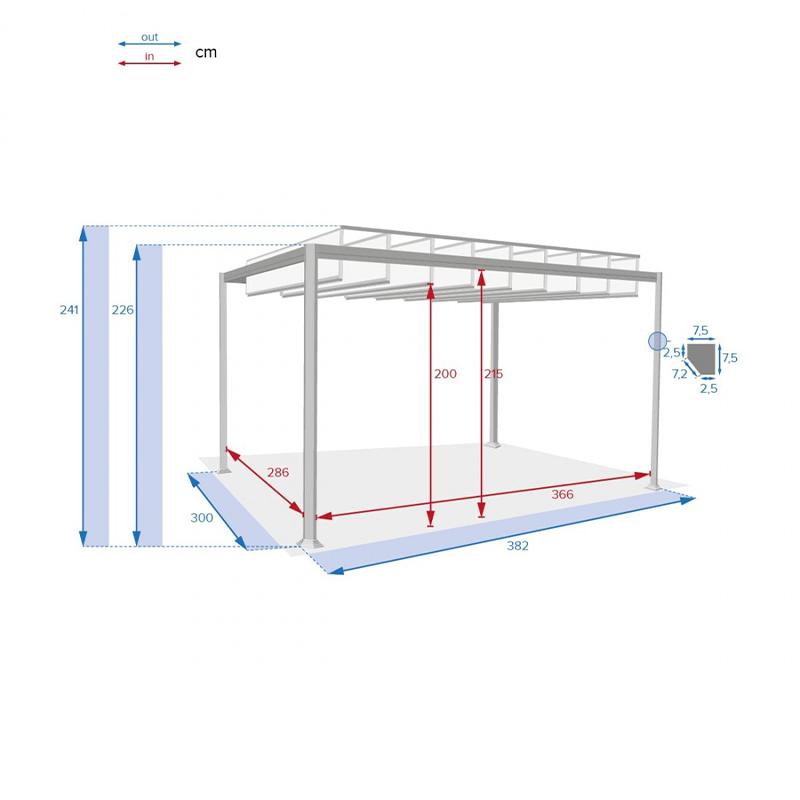 Tonnelle Belize 3,8 x 3 m anthracite avec toit ouvrant en aluminium