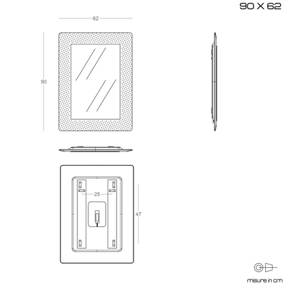 Specchio con cornice in vetro fuso color bianco 90x62 cm
