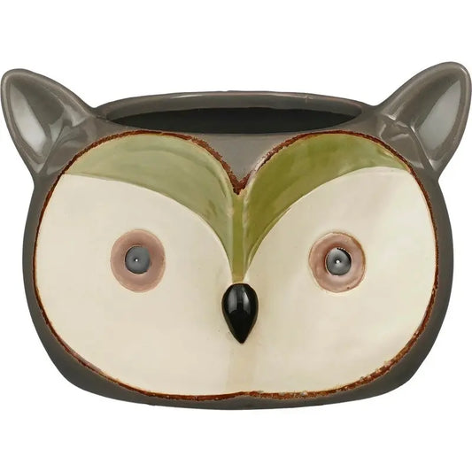Cache-pot en forme de hibou gris 16,5 × 15 × H11 cm