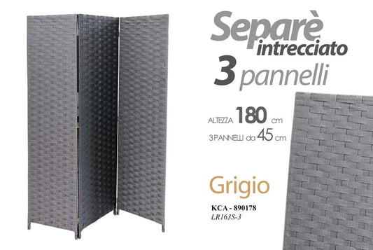 Separé intrecciato grigio 3 pannelli 168x180 cm