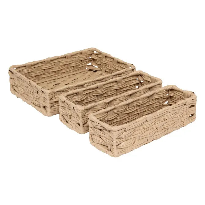 Lot de 3 paniers bas beiges 27x20x7h cm