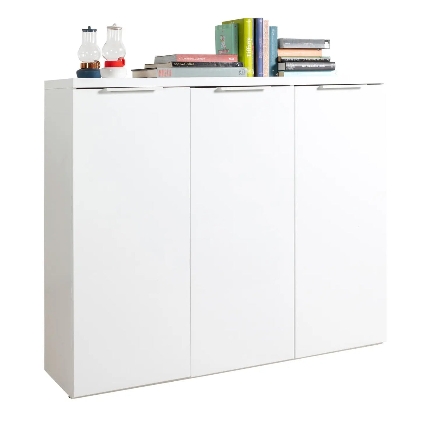 Mundi meuble de rangement 3 portes laqué blanc cm 120x35x102,30h composad