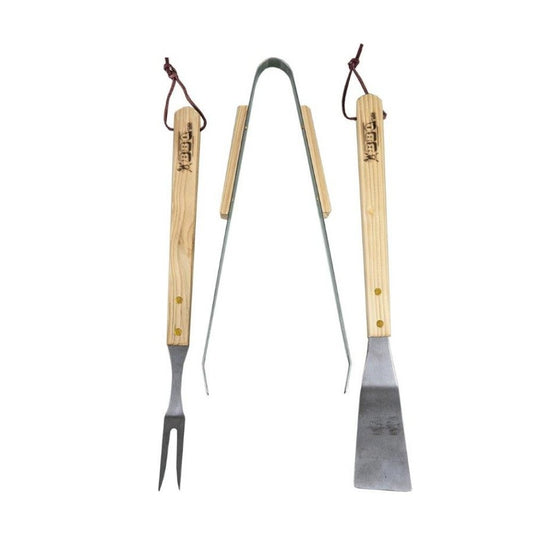 Set 3 accessori per barbecue in legno e acciaio