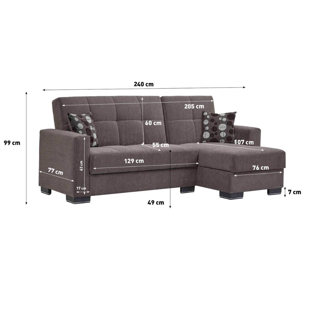 Divano Letto con Penisola 240x107x99 cm Grigio Scuro