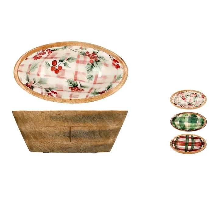 Centre de table ovale en bois à décor de Noël — 27 × 16 cm, 1 pièce assortie