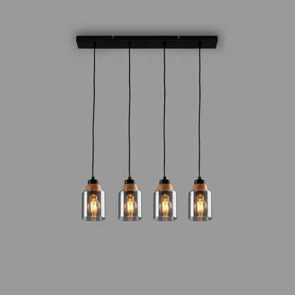 Briloner suspension Royk 4xe27 65 cm verre fumé noir 65 x 9,5 x 120 cm