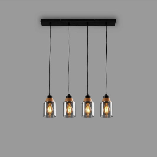 Briloner suspension Royk 4xe27 65 cm verre fumé noir 65 x 9,5 x 120 cm