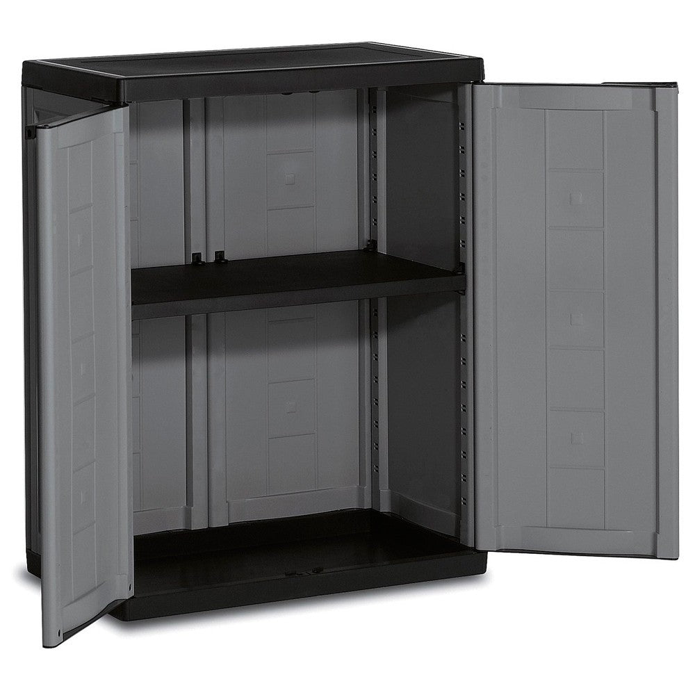 Armoire Basse JOLLY Gris/Noir 68 x 39 x H85 cm
