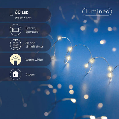 Catena micro LED filo argento luce bianco caldo 295 cm da interno