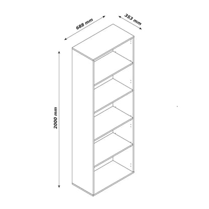 Bibliothèque 5 étagères blanc 68,8x35,3x200 h