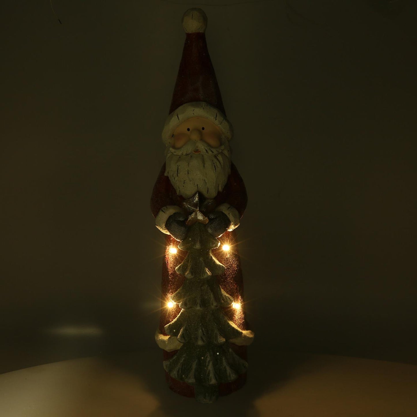 Père Noël LED en résine avec sapin rouge cm18x19h66