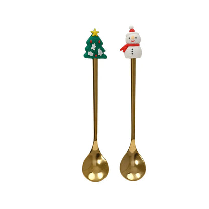 Set 2 posate natalizie in acciaio oro con decorazione