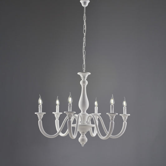 Lampadario in legno bianco shabby 6 luci H.69 - MAX 129 - Ø86