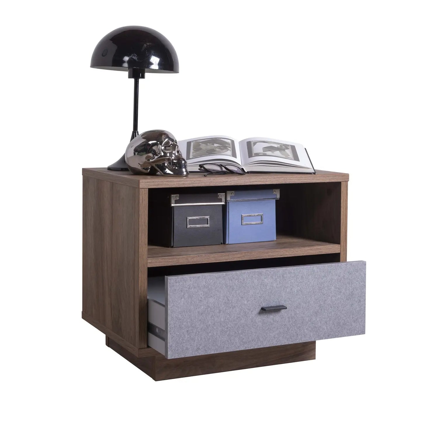 Comodino 1 cassetto noce-grigio cm 60x40x51h