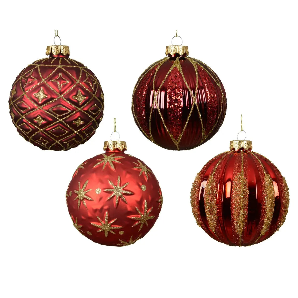 Sfera natalizia in vetro decorata rossa e oro Ø10 cm – 1 pezzo assortito