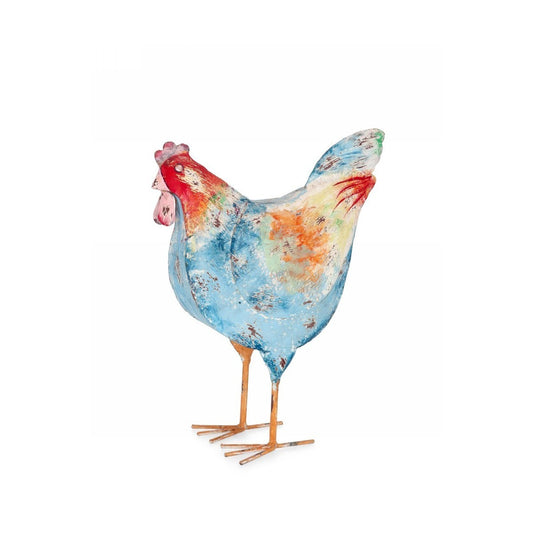 Décoration poule Bizzotto Nuna en métal multicolore bleu h 25,5 cm