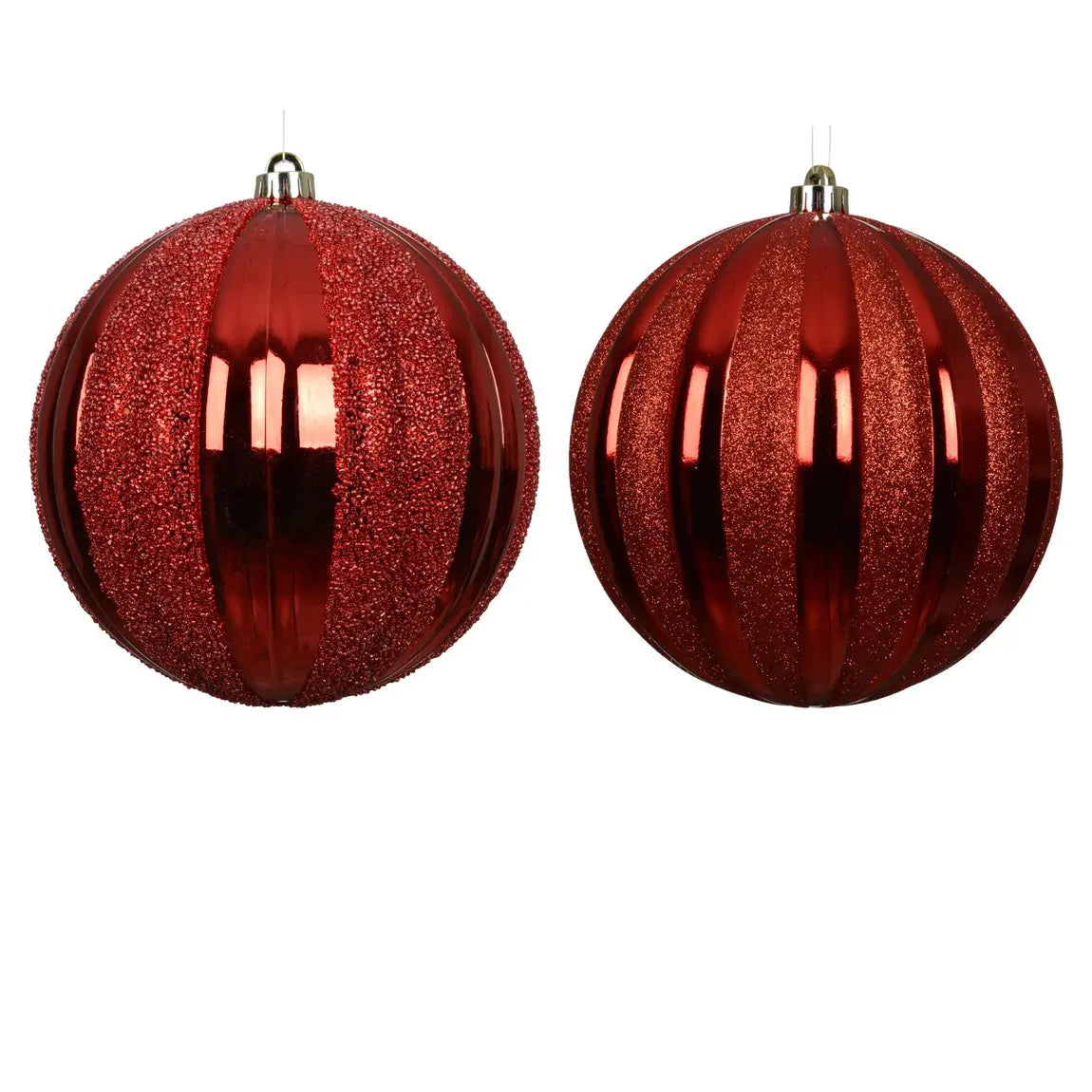 Sfera natalizia in polistirolo rosso lucido e glitterato Ø20 cm