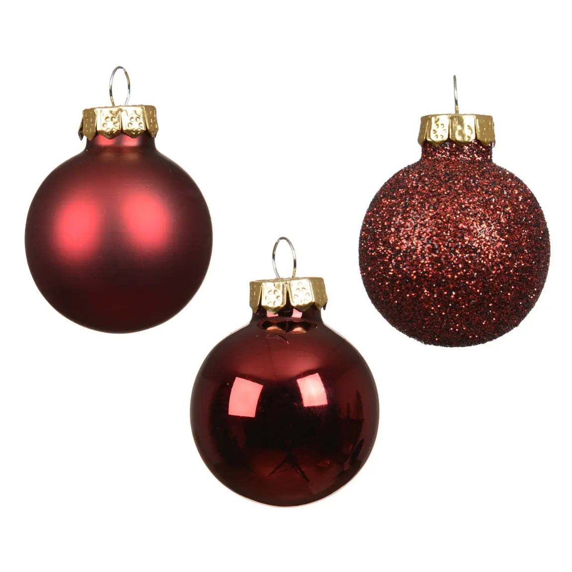 Box 9 palline di Natale in vetro rosso scuro lucide e opache Ø3 cm