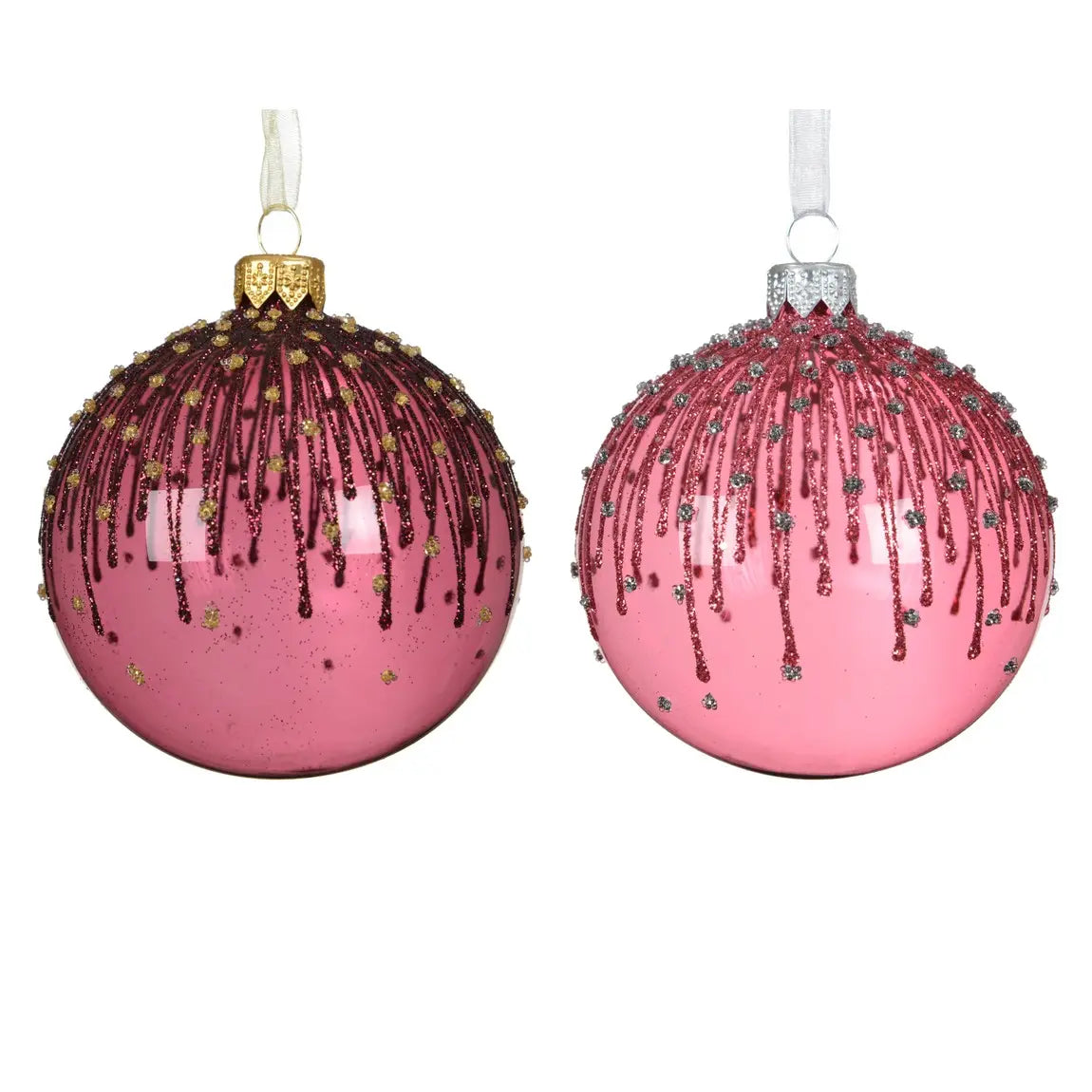 Sfera natalizia in vetro trasparente con linee verticali rosse Ø8 cm – 1 pezzo assortito