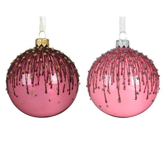 Sfera natalizia in vetro trasparente con linee verticali rosse Ø8 cm – 1 pezzo assortito