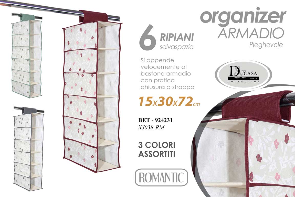Organizer armadio pieghevole salvaspazio 6 ripiani 15x30x72 cm - 1 pezzo assortito