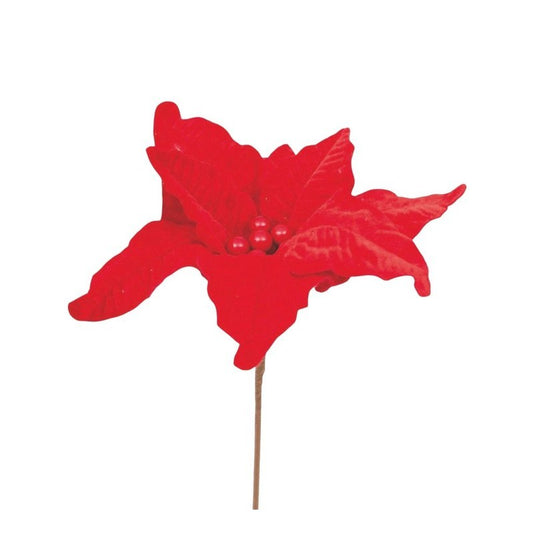 Poinsettia en velours rouge 29 × H21 cm avec pistils rouges