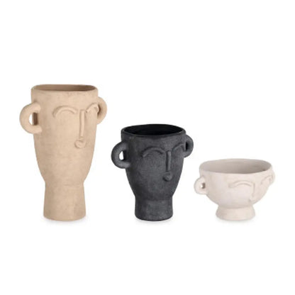 Set 3 vasi decorativi Heinrich con volto assortiti H9-22 cm