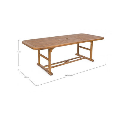 Table d'extérieur extensible Noemi en bois 180-240x100x h 74cm