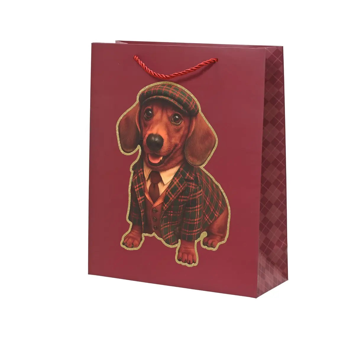 Busta regalo rosso scuro con cane 30 × 12 × H42 cm
