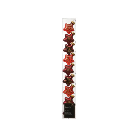 Box 9 stelle di Natale in vetro rosso scuro lucide e opache H3 cm