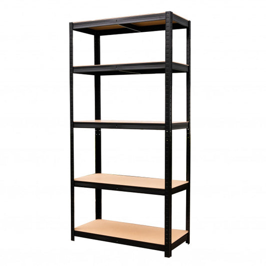 Scaffale nero 5 ripiani in metallo e MDF cm 90x40x180h