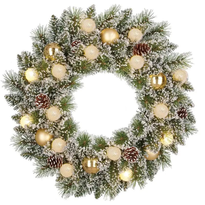 Ghirlanda natalizia Kaprun verde con 120 punte e 15 LED satin oro e bianco caldo