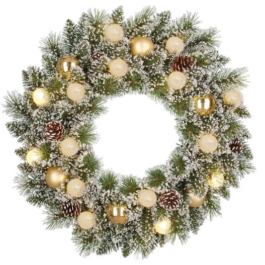 Guirlande de Noël Kaprun verte avec 120 pointes et 15 LED satin or et blanc chaud