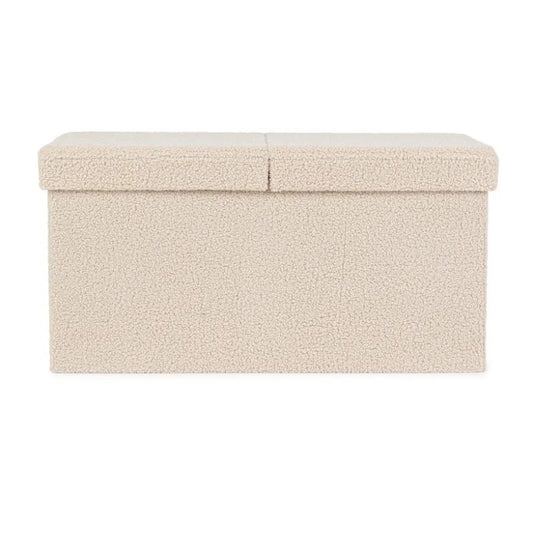 Pouf de rangement Joris effet bouclé beige 76x38x38 cm