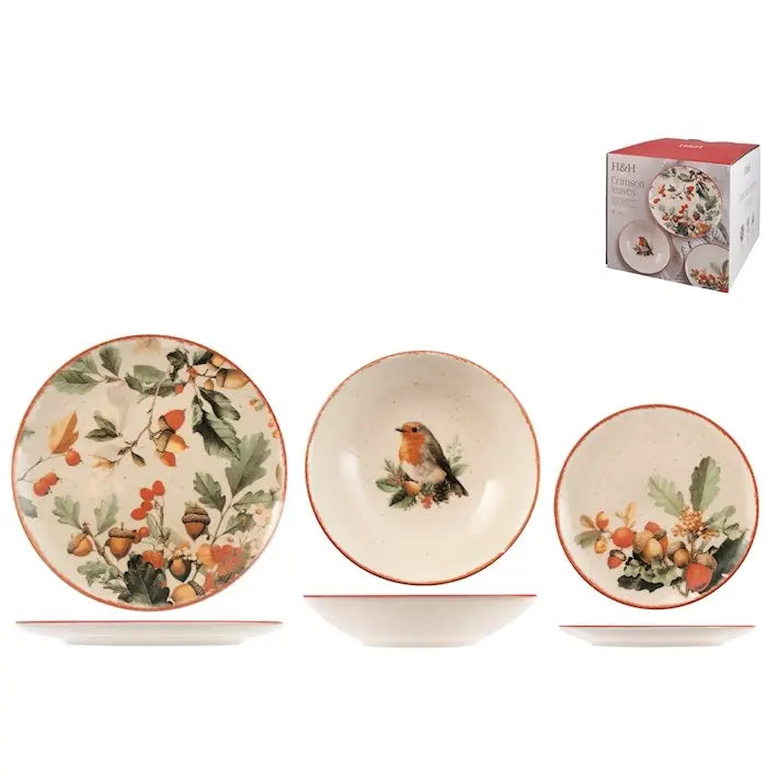 Servizio tavola Crimson Leaves 18 pezzi in stoneware Coupe