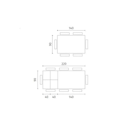 Table extensible Account 24 avec plateau en céramique sable et pieds en métal 140-220x90x75h cm