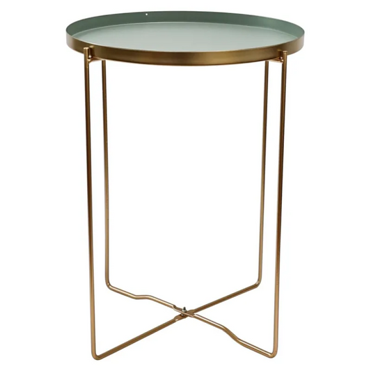 Tavolino Frosty gambe oro con vassoio verde scuro Ø36xH47,5 cm