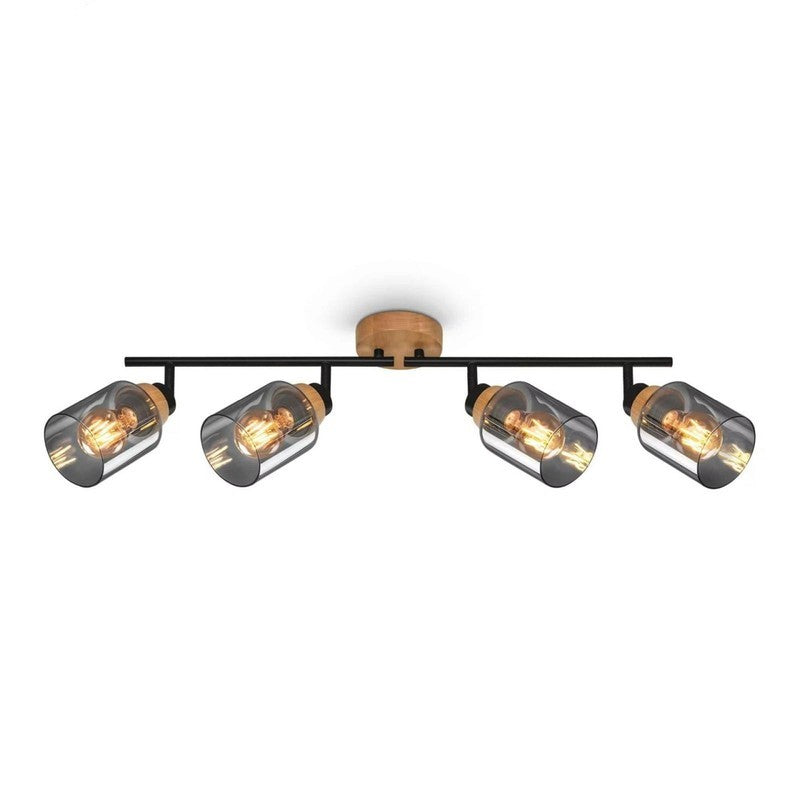 Briloner Hema bar 4xe27 bois noir en verre fumé